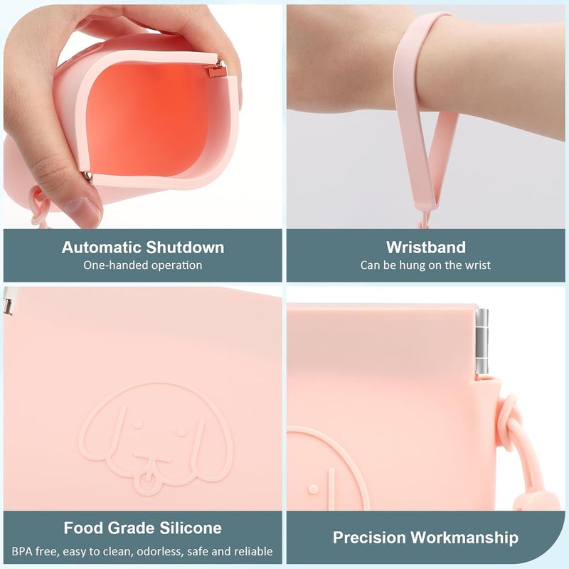 WALLFID Silicone Dog Treat Pouch Small Bag,Auto Closure,with Pet Training Clicker,Walking Bag for Dog and Cat,Pocket Size,Easy to Clean,Odorless,Travel Walking Bag (Pink) - Image 4